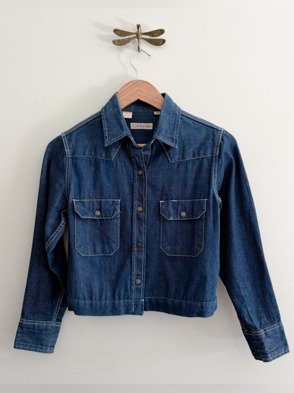 Vintage Calvin Klein 1980s Womens Denim Western Cropped Snap Shirt Jacket